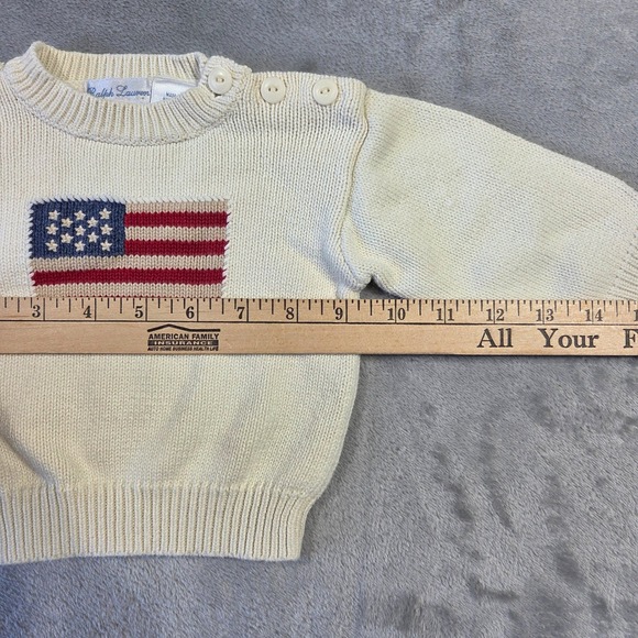 Vintage Ralph Lauren Baby Flag Sweater One Size Cotton Knit Button Shoulder Gift - Picture 2 of 6